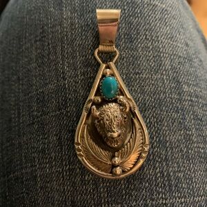 Silver and Turquoise Bison Pendant